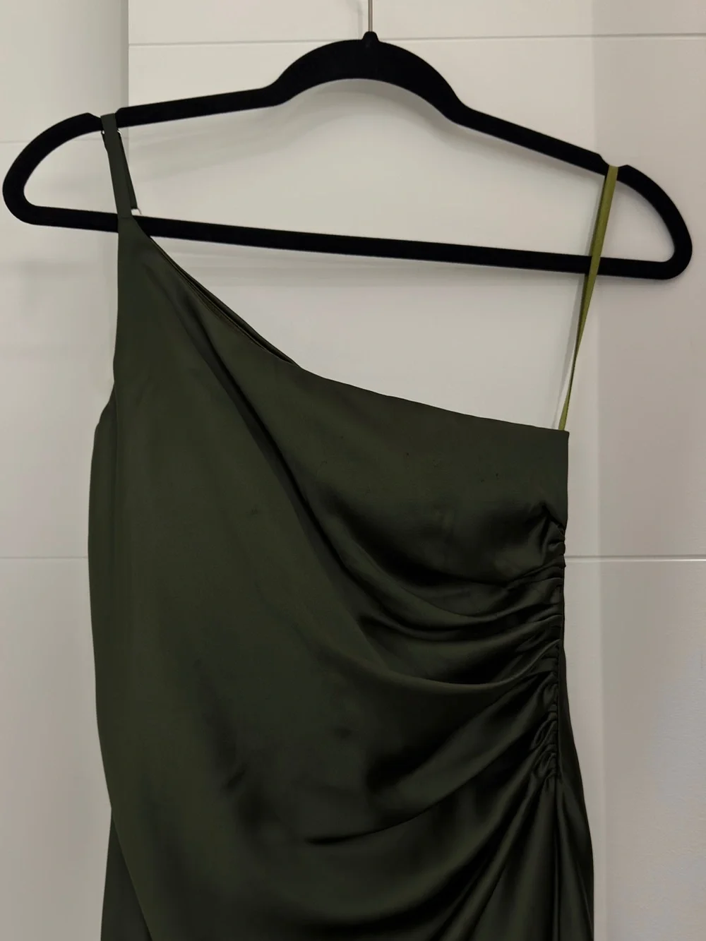 Revelry Jade Satin Dress Olive Green